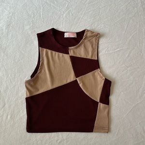 C+D+M Collection Maroon and Tan Color block Top Size S